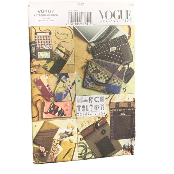 Vogue Bags Eyeglass Case Journal Cover Pattern V8407 By Marcy Tilton uncut - Picture 1 of 2